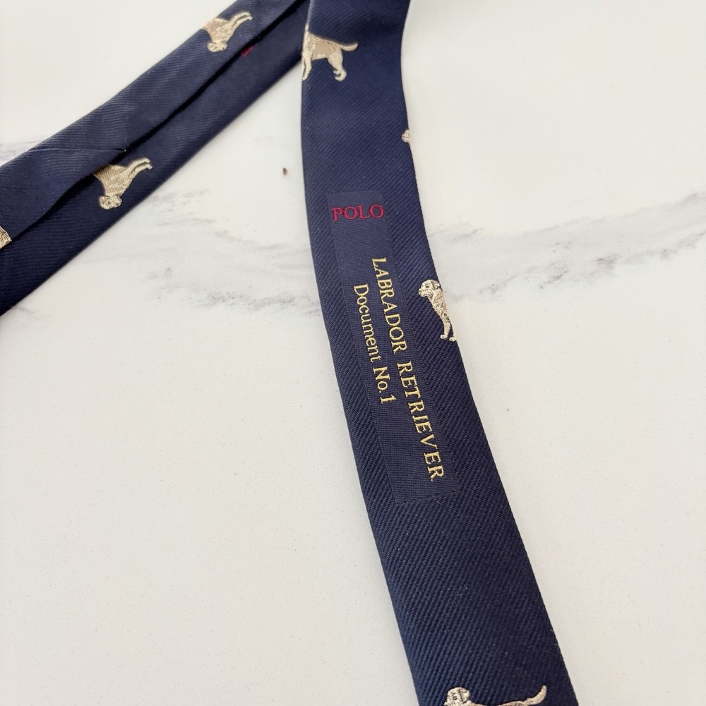 Polo Ralph Lauren Labrador Retriever Document 1 Navy Dog Necktie Mens Silk Tie - Picture 4 of 4